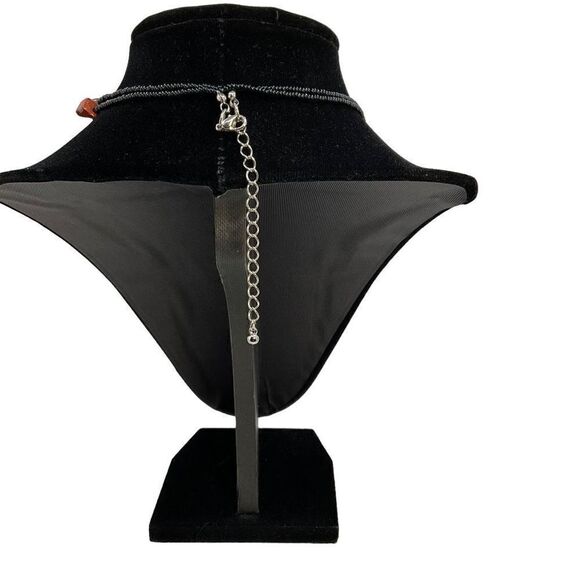 Rhodochrosite Necklace Purple Natural Stone Donut Pendant Black Beaded Chain - Picture 3 of 10